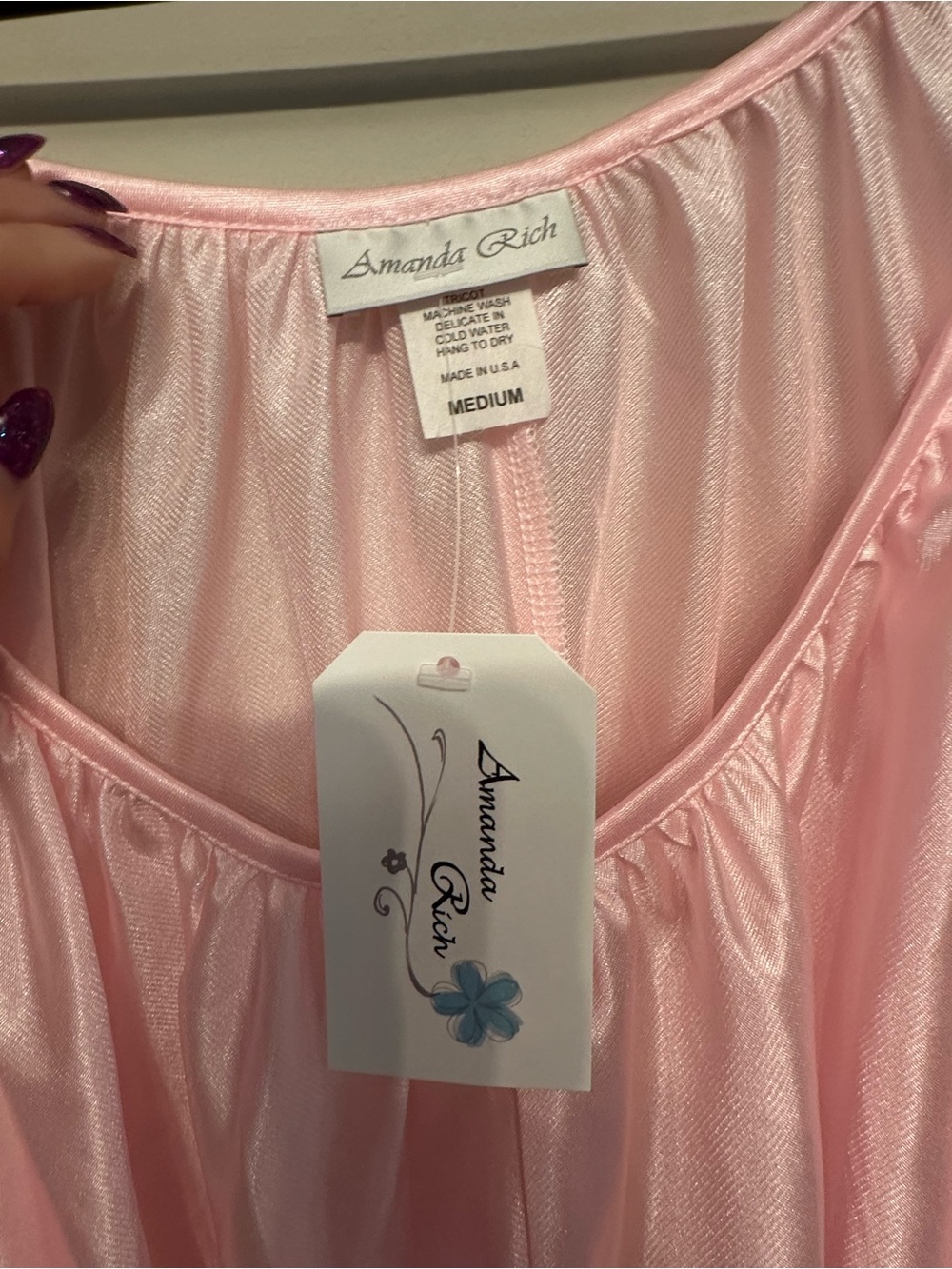 NWT Vintage Y2K Amanda Rich Pink Lace-Trim Slip Nightgown/Dress Size Medium - Picture 3 of 8